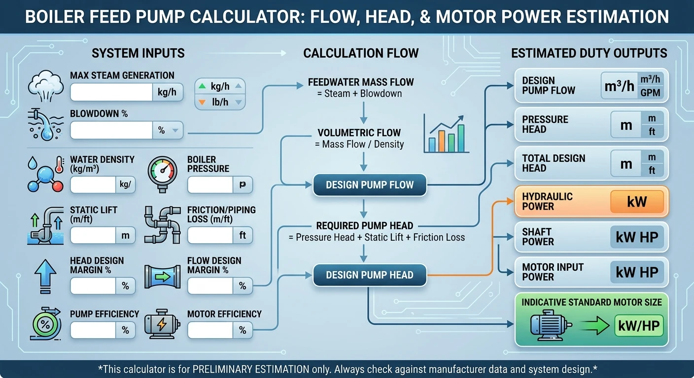 Boiler Feed Pump Calculator: Calculate Flow, Pump Head and Motor Power