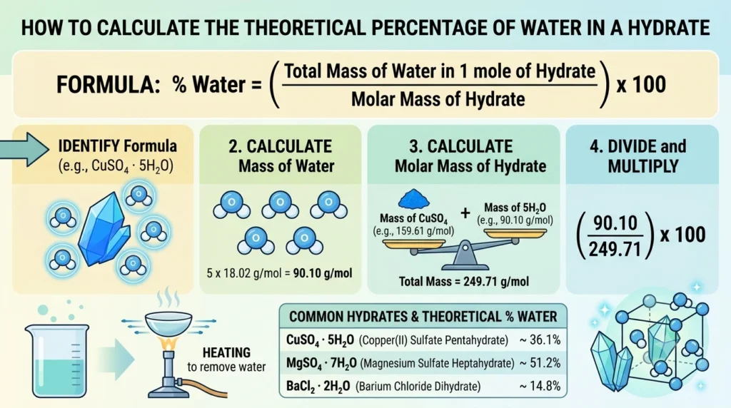 calculate the theoretical percentage of water for the following hydrates